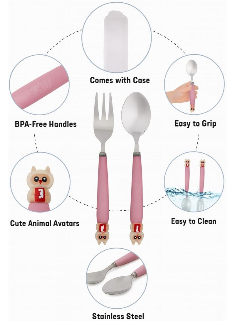 BrainGiggles Doll Design Kids Cutlery Set with Case - 2-Piece Stainless Steel BPA Free Cutlery Set Includes Spoon, Fork and Case for Lunch Box, Picnic and Travel (Pink) - Image 4