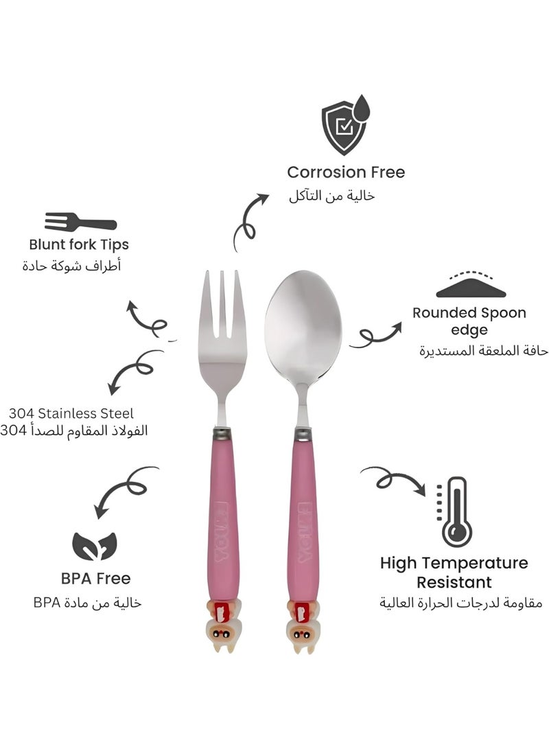 BrainGiggles Doll Design Kids Cutlery Set with Case - 2-Piece Stainless Steel BPA Free Cutlery Set Includes Spoon, Fork and Case for Lunch Box, Picnic and Travel (Pink) - Image 3