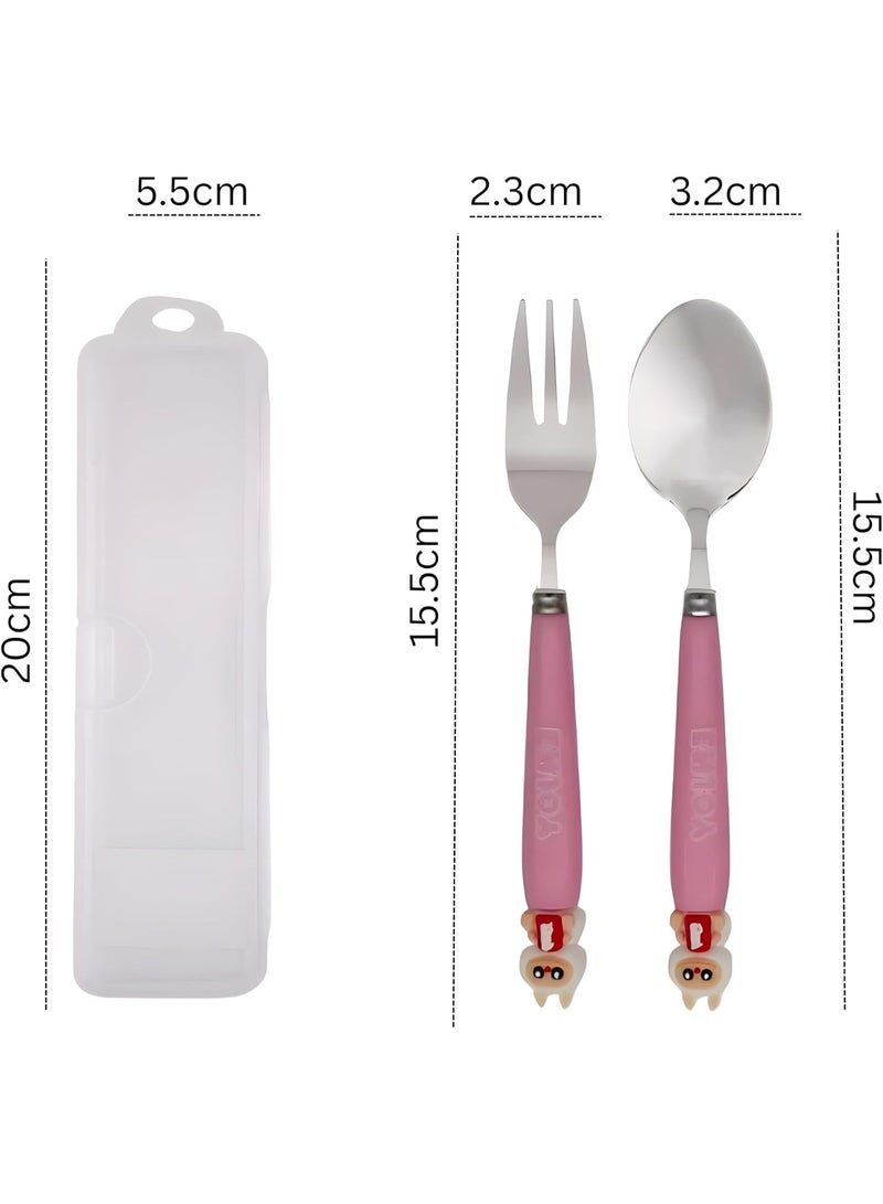 BrainGiggles Doll Design Kids Cutlery Set with Case - 2-Piece Stainless Steel BPA Free Cutlery Set Includes Spoon, Fork and Case for Lunch Box, Picnic and Travel (Pink) - Image 2