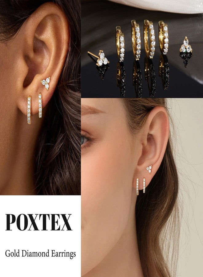 Poxtex أقراط بوكستكس الذهبية الصغيرة المرصعة بالألماس للنساء، مجموعة أقراط مرصعة بالغضروف من هوجي للثقب المتعدد، هدايا مجوهرات عصرية للنساء - Image 5