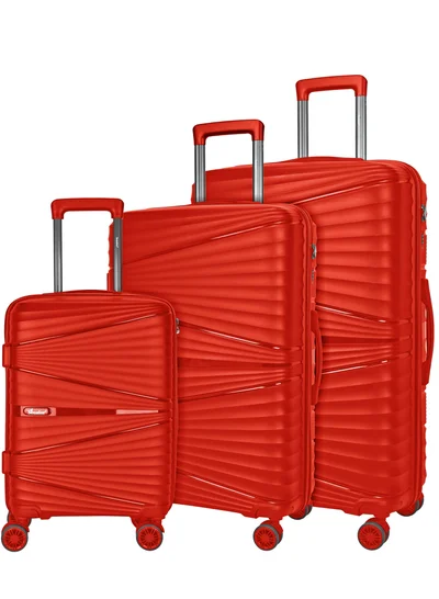 SENATOR Hard Case Trolley Luggage Set of 3 For Unisex Polypropylene Lightweight 4 Double Wheeled Suitcase With Built In TSA Type Lock Travel Bag KH1005 Red