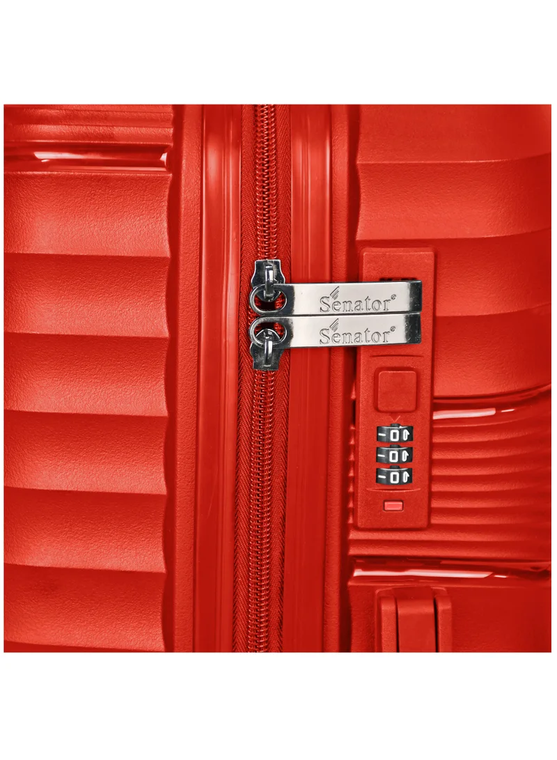 SENATOR Hard Case Trolley Luggage Set of 3 For Unisex Polypropylene Lightweight 4 Double Wheeled Suitcase With Built In TSA Type Lock Travel Bag KH1005 Red