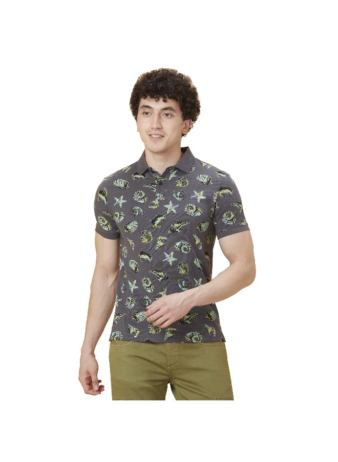 Being Human Mens Charcoal Polo Collar Short Sleeve Polo T-Shirt