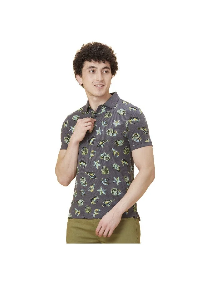 بيينغ هيومان Mens Charcoal Polo Collar Short Sleeve Polo T-Shirt