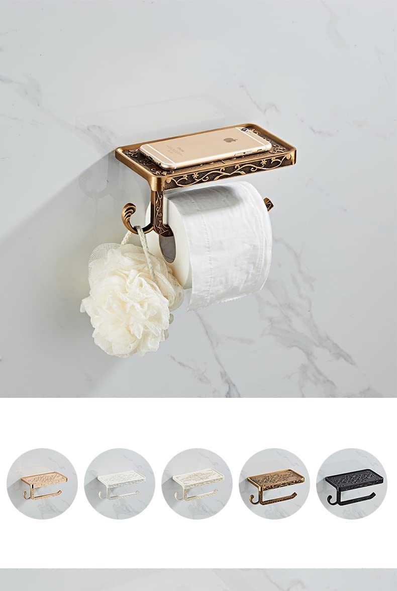 LSLANSOON Vintage Paper Towel Holder with Cellphone Shelf for Bathroom  Wall Mount Anti-Rust Aluminum Paper Towel Rack (Brass) - Image 3