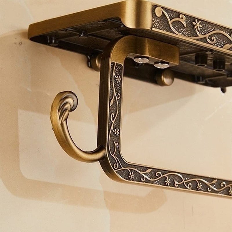 LSLANSOON Vintage Paper Towel Holder with Cellphone Shelf for Bathroom  Wall Mount Anti-Rust Aluminum Paper Towel Rack (Brass) - Image 4
