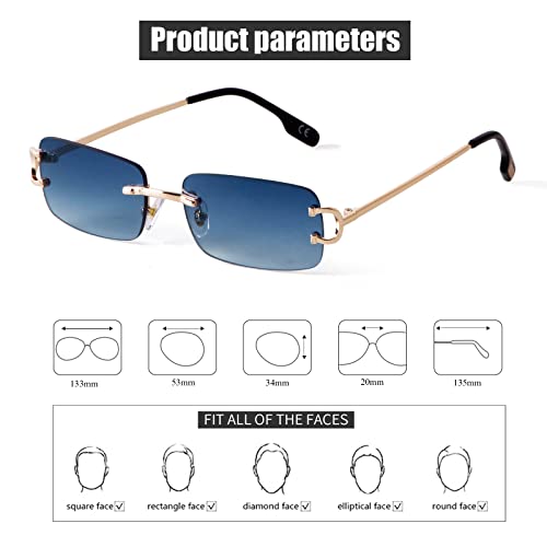 JUDOO Fashion Rimless Rectangular Sunglasses for Women Men Vintage Narrow Eyewear - Image 5
