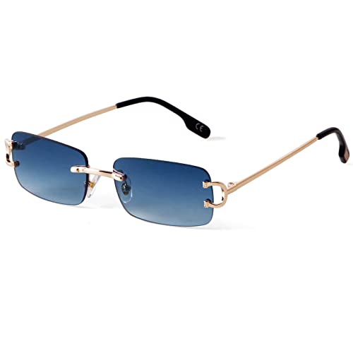 JUDOO Fashion Rimless Rectangular Sunglasses for Women Men Vintage Narrow Eyewear - Image 1