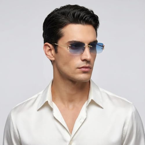 JUDOO Fashion Rimless Rectangular Sunglasses for Women Men Vintage Narrow Eyewear - Image 2