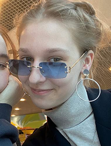 JUDOO Fashion Rimless Rectangular Sunglasses for Women Men Vintage Narrow Eyewear - Image 3