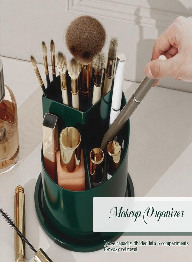 WREWING Birdcage Shape Makeup Brush Holder with Vertical Striped Cover, 360° Rotating Dust-Proof Organizer, Large Capacity Cosmetic & Toothbrush Storage for Vanity, Bathroom Countertop (Transparent Green) - Image 2