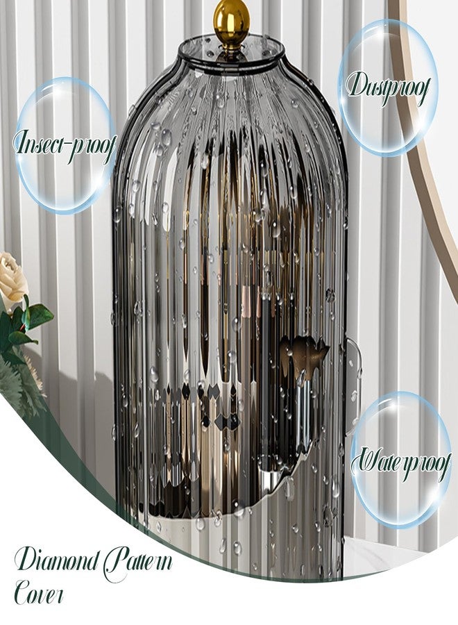 WREWING Birdcage Shape Makeup Brush Holder with Vertical Striped Cover, 360° Rotating Dust-Proof Organizer, Large Capacity Cosmetic & Toothbrush Storage for Vanity, Bathroom Countertop (Transparent Green) - Image 5