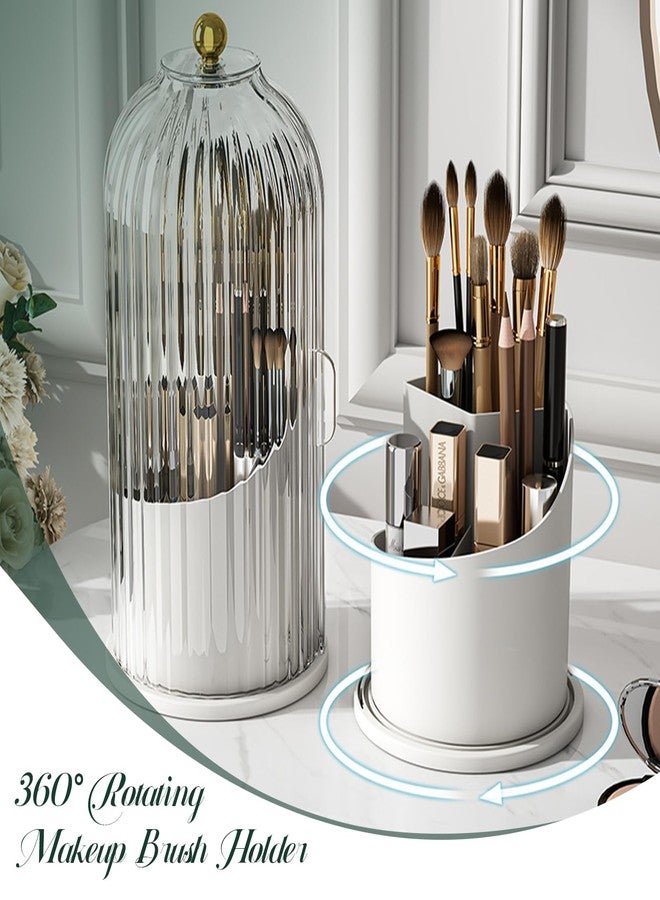 WREWING Birdcage Shape Makeup Brush Holder with Vertical Striped Cover, 360° Rotating Dust-Proof Organizer, Large Capacity Cosmetic & Toothbrush Storage for Vanity, Bathroom Countertop (Transparent Green) - Image 4
