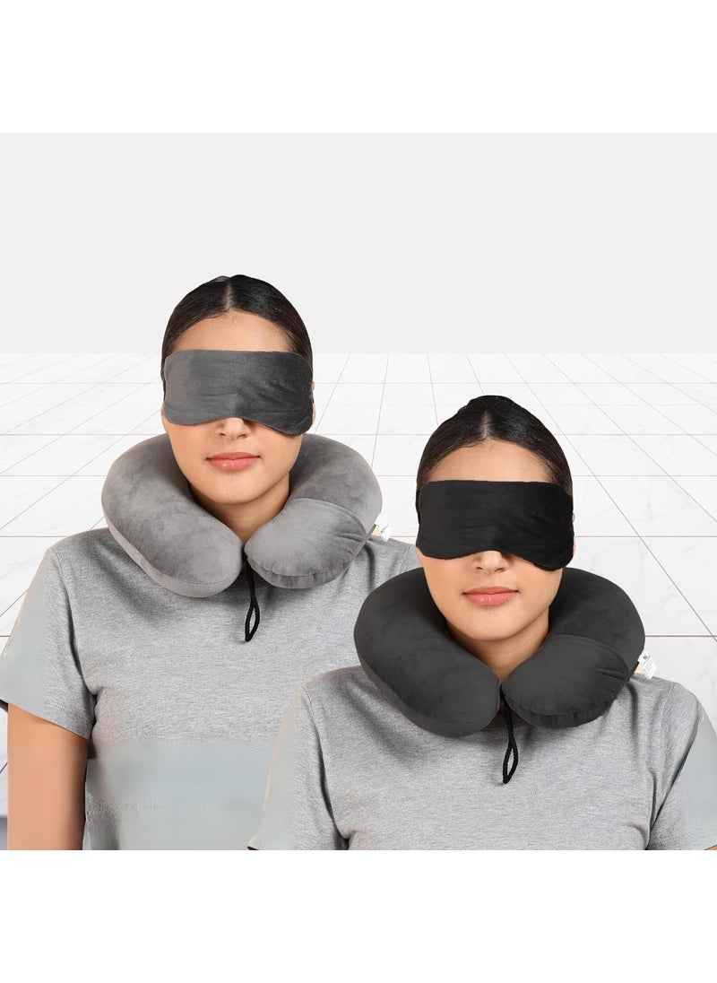 Funku Fashion Funku Fashion U Shape Traveling Neck Pillow Headrest Multipurpose Neck Rest Pillow with Eye mask Combo Pack of Black and Grey Made Fibre  - Image 1
