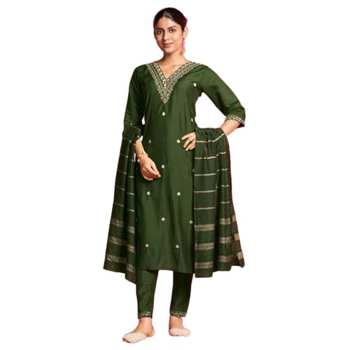 LookMark Women's Pure Cotton Straight Kurta Pant Dupatta Set with Elegant Embroidery - Perfect for Every Occasion (AZ-LM-OG-KS2106-XL) - Image 1