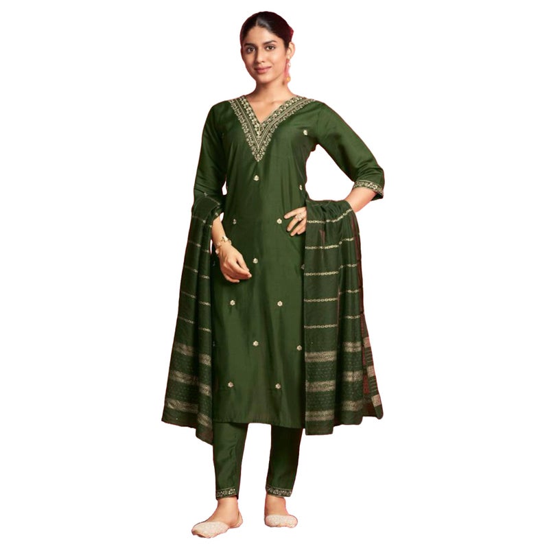 LookMark Women's Pure Cotton Straight Kurta Pant Dupatta Set with Elegant Embroidery - Perfect for Every Occasion (AZ-LM-OG-KS2106-XL) - Image 3