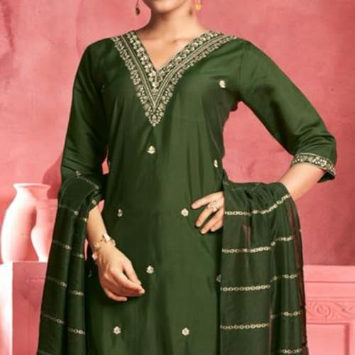 LookMark Women's Pure Cotton Straight Kurta Pant Dupatta Set with Elegant Embroidery - Perfect for Every Occasion (AZ-LM-OG-KS2106-XL) - Image 2