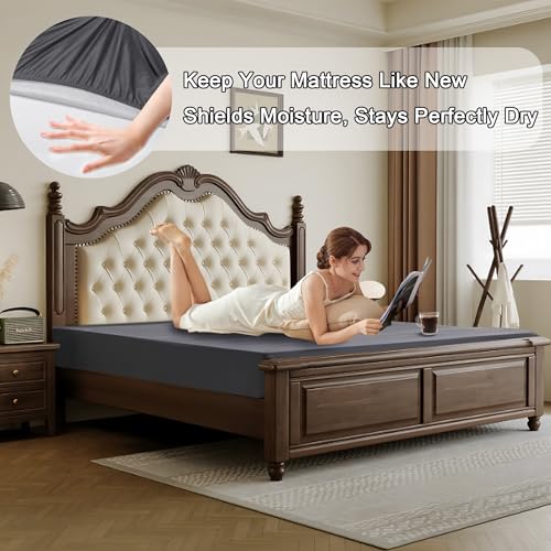 QUWOU Queen Mattress Protector Waterproof Mattress Cover with 18" Deep Pocket Bed Cover, Fitted Sheet Style Noiseless Breathable Machine Washable, Dark Gray (60'' X 80'') - Image 4