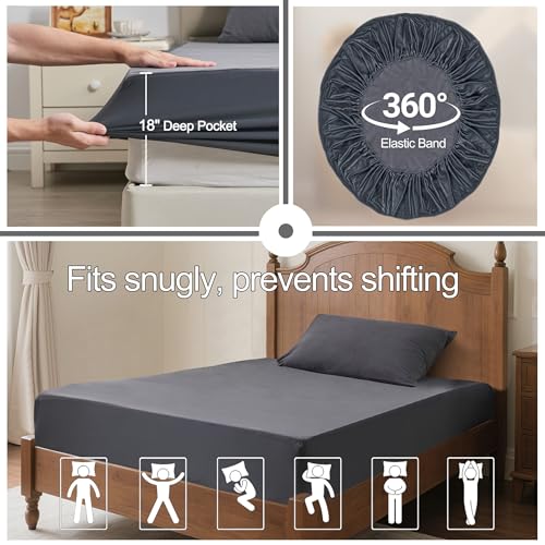 QUWOU Queen Mattress Protector Waterproof Mattress Cover with 18" Deep Pocket Bed Cover, Fitted Sheet Style Noiseless Breathable Machine Washable, Dark Gray (60'' X 80'') - Image 2