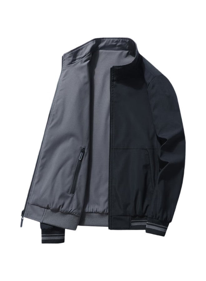 ROMON Jacket For Men, Autumn Business Casual Coat, Outdoor Sports Fashion Versatile Reversible Outerwear, 9866 Gray, Size L - Image 2