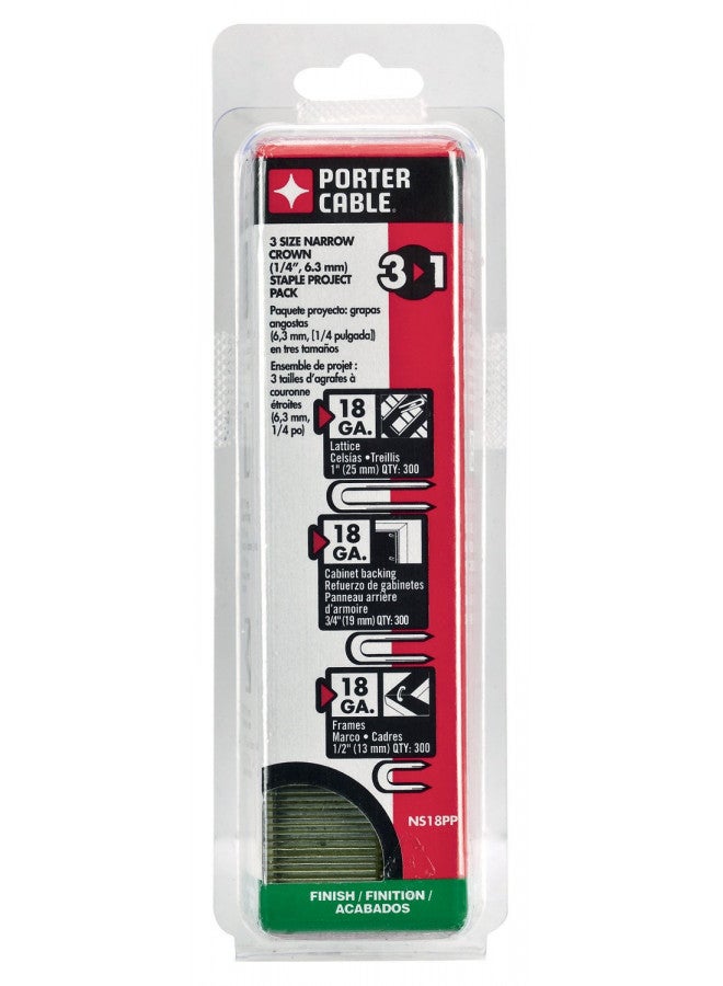 PORTER-CABLE NS18Pp 18 Gauge Narrow Crown Staple Project Pack, 900 Count, Various Sizes