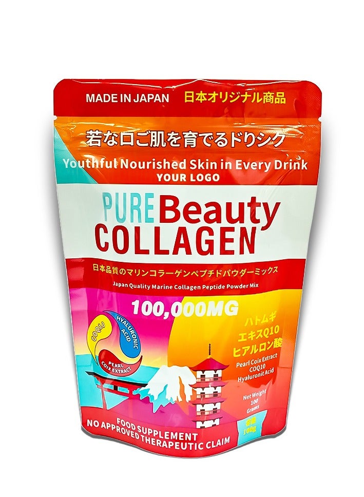 بيور بيوتي 100،000 ملغ اليابان جودة البحرية النقية الجمال مسحوق الكولاجين مزيج - Image 1