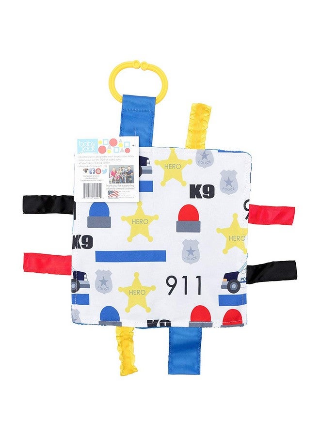 The Learning Lovey Baby Sensory Crinkle & Teething Square Lovey Toy with Closed Ribbon Tags for Increased Stimulation: 8"X8" (Police) - Image 1