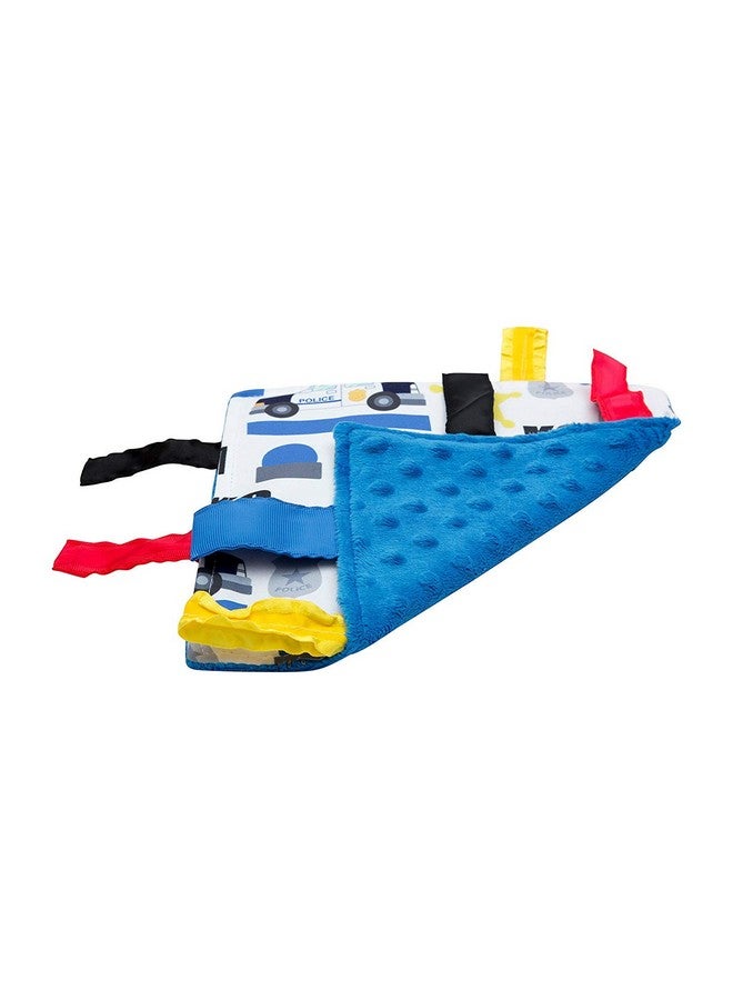 The Learning Lovey Baby Sensory Crinkle & Teething Square Lovey Toy with Closed Ribbon Tags for Increased Stimulation: 8"X8" (Police) - Image 2