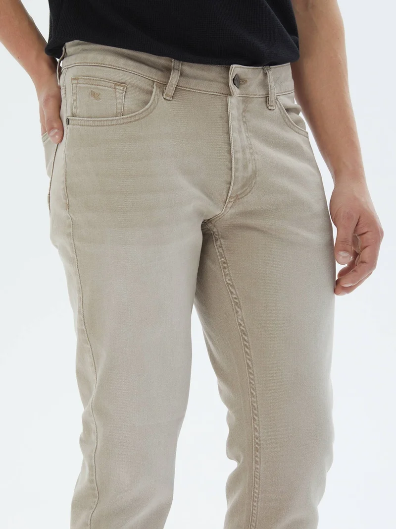 كيب Beige Slim Fit Denim Cotton Blend Trousers