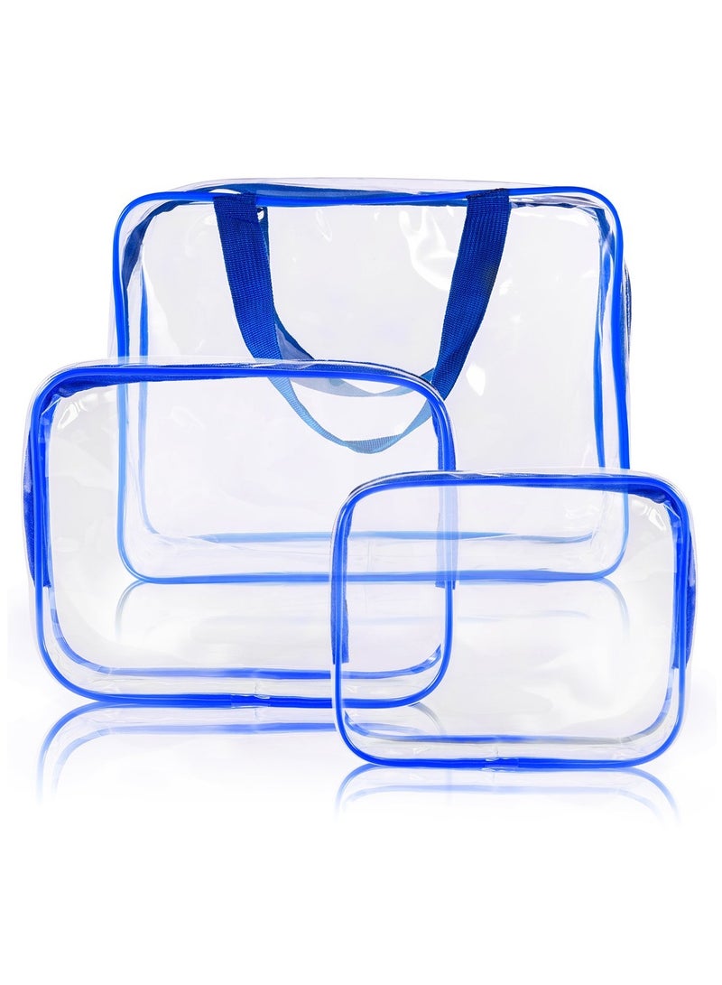 CATANES 3 Pcs Waterproof Transparent Cosmetic Bags Storage Pouch Makeup Bag,Clear PVC Travel Bag Wash Bag Organizer Cosmetic Makeup Bags for Travel, Transparent /Blue - Image 1