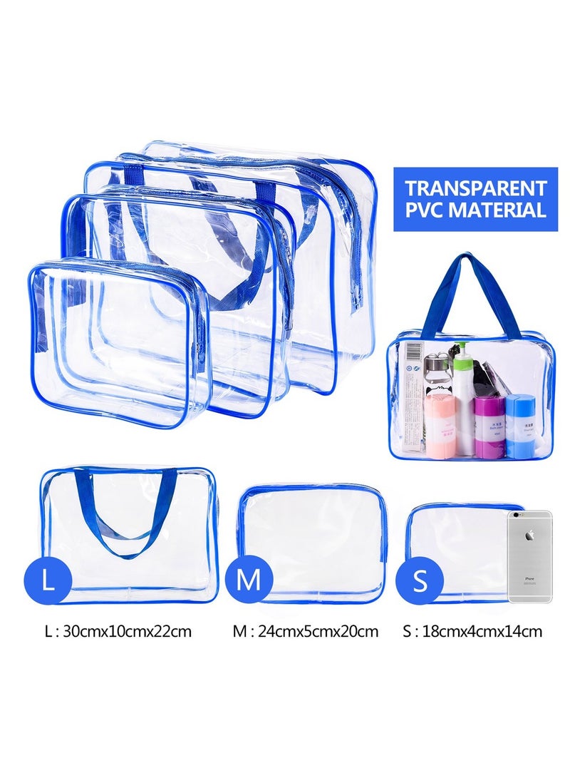 CATANES 3 Pcs Waterproof Transparent Cosmetic Bags Storage Pouch Makeup Bag,Clear PVC Travel Bag Wash Bag Organizer Cosmetic Makeup Bags for Travel, Transparent /Blue - Image 2
