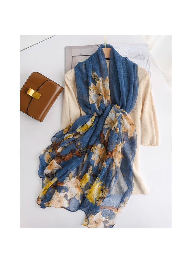 Hang Silk House Hangsi Mansion Silk Scarf Gift Box For Women's Valentine's Day Gift Hand Gift Group Purchase Mother's Day Gift Blue Love + Comb  - Image 4