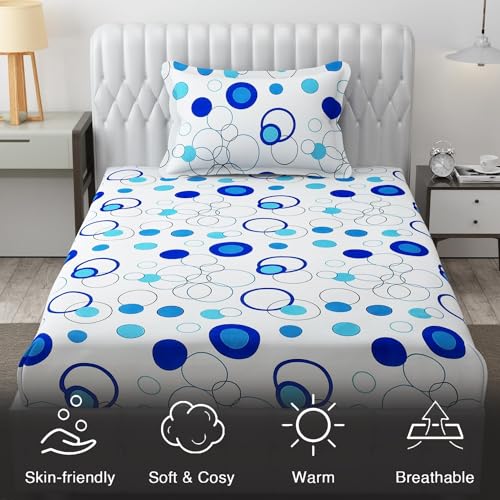 FRESH FROM LOOM Microfiber Single Size Bedsheet for Single Bed | Floral Design Bed Spread with 1 Pillow Covers | Soft | Hypoallergenic with 1 Pillow Cover (60x90 Inches | Circle White), 144 TC - Image 5