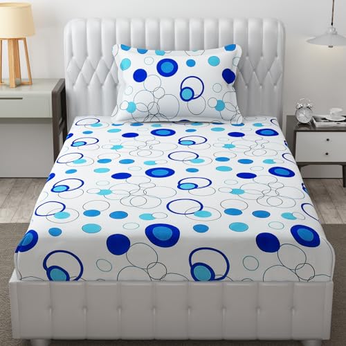 FRESH FROM LOOM Microfiber Single Size Bedsheet for Single Bed | Floral Design Bed Spread with 1 Pillow Covers | Soft | Hypoallergenic with 1 Pillow Cover (60x90 Inches | Circle White), 144 TC - Image 1