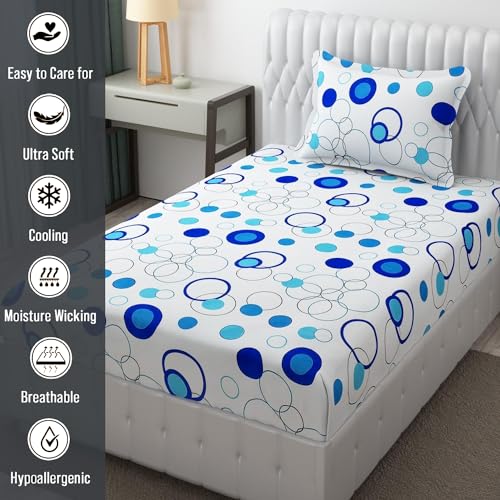 FRESH FROM LOOM Microfiber Single Size Bedsheet for Single Bed | Floral Design Bed Spread with 1 Pillow Covers | Soft | Hypoallergenic with 1 Pillow Cover (60x90 Inches | Circle White), 144 TC - Image 4
