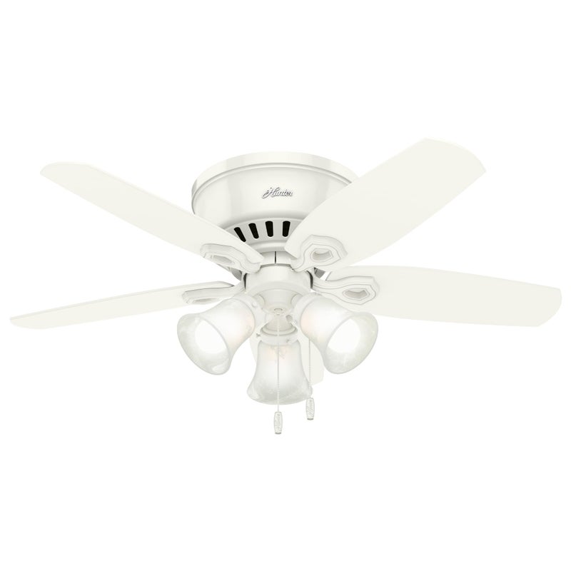 Hunter 42 inch Indoor Ceiling Fan with LED Lights - White Ceiling Fan with Pull Chain, For Bedroom, Living Room, or Kitchen, Low Profile Mount, No Remote, 5 Blades - Builder 51090, Snow White - Image 1