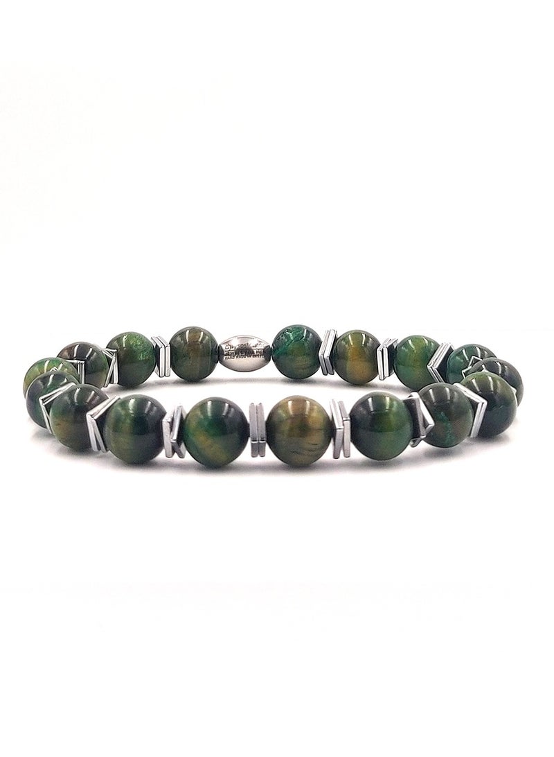 CHRYSOSTOMOS Handmade Beaded Bracelet for Men with Green Tiger Eye - Image 1