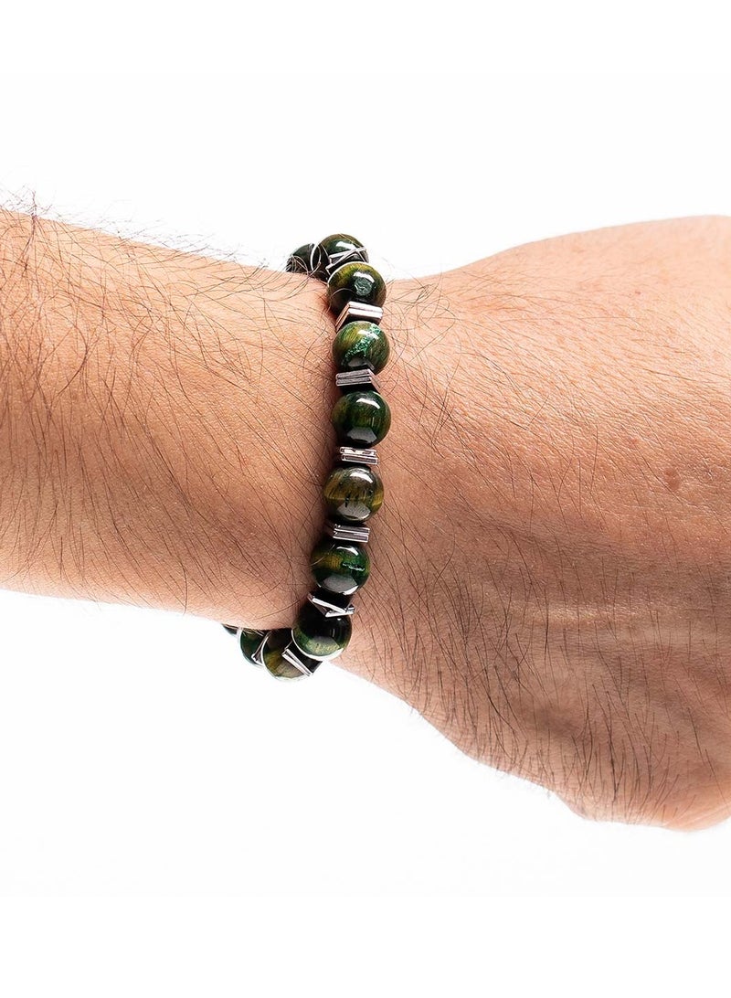 CHRYSOSTOMOS Handmade Beaded Bracelet for Men with Green Tiger Eye - Image 3