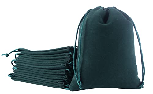 Sansam Large Velvet Drawstring Gift Bag – 10pcs Jewelry & Accessory Pouch for Bracelets, Necklaces & Gifts, Tarot Rune Bags, Purse Storage Bags, Dark Green - Image 1