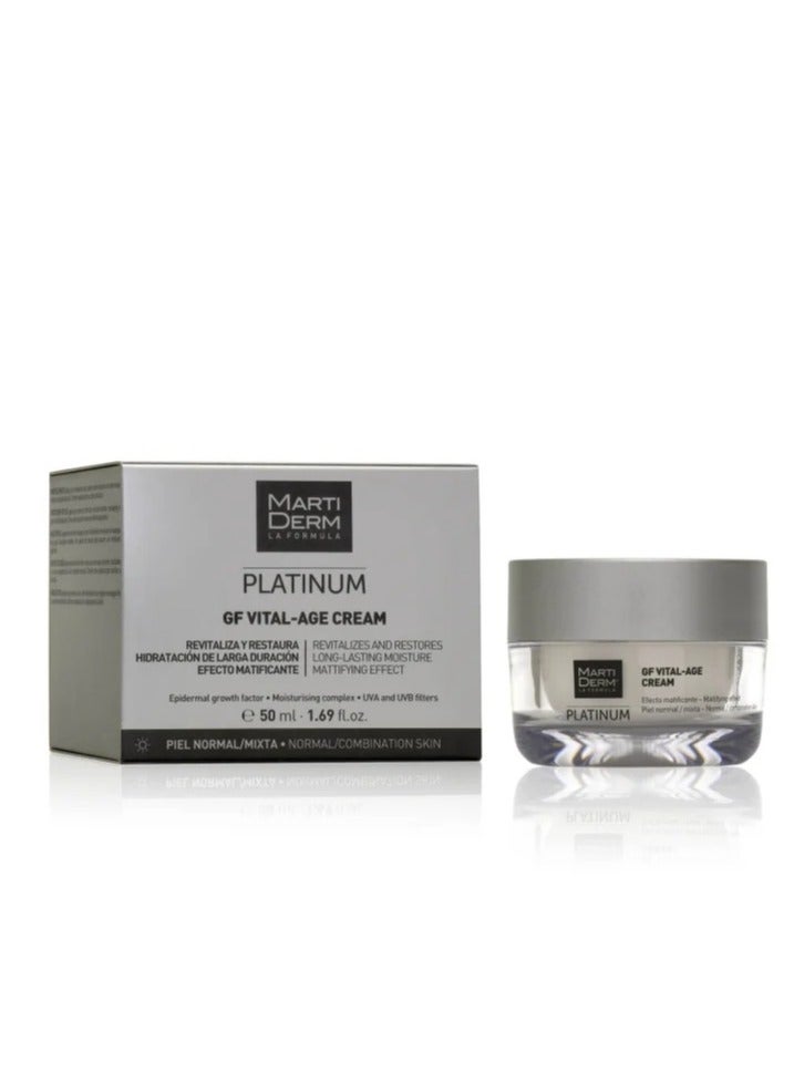 مارتيديرم كريم بلاتينيوم جي إف-فيتال إيج لإعادة الحيوية واستعادة ترطيب البشرة طويل الأمد وتأثير مطفي للبشرة العادية إلى المختلطة 50 مل
