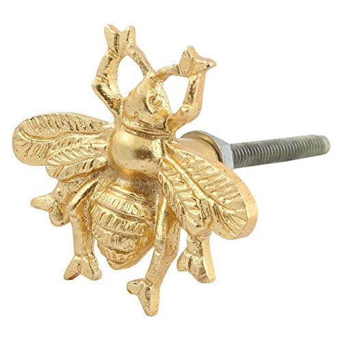 Indian-Shelf Indian Shelf 2 Piece Decorative Gold Bumble Bee Brass Cabinet Knobs Kids Drawer Pulls Unique Bee Dresser Knob - Image 1