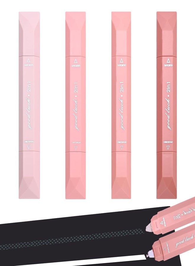 Temiary 4 Pcs 2 in 1 White Correction Tape and Double Sided Roller Set, Aesthetic Smooth Pull Out Tapes with Adhesive Glue Tape Roller Runner for School Office Supplies (Pink) - Image 1