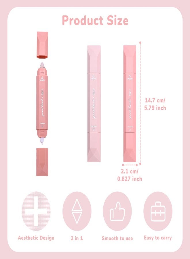 Temiary 4 Pcs 2 in 1 White Correction Tape and Double Sided Roller Set, Aesthetic Smooth Pull Out Tapes with Adhesive Glue Tape Roller Runner for School Office Supplies (Pink) - Image 2