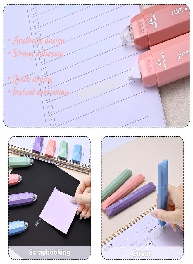 Temiary 4 Pcs 2 in 1 White Correction Tape and Double Sided Roller Set, Aesthetic Smooth Pull Out Tapes with Adhesive Glue Tape Roller Runner for School Office Supplies (Pink) - Image 4