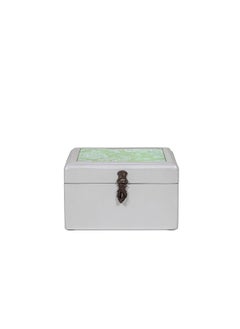 CONTRAST LIVING CONTRAST LIVING Rasar Wooden Decorative Jewellery Painted Box with Cotton Fabric on top Fabric ColourGreen Small Grey  - Image 1