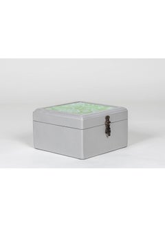 CONTRAST LIVING CONTRAST LIVING Rasar Wooden Decorative Jewellery Painted Box with Cotton Fabric on top Fabric ColourGreen Small Grey  - Image 5