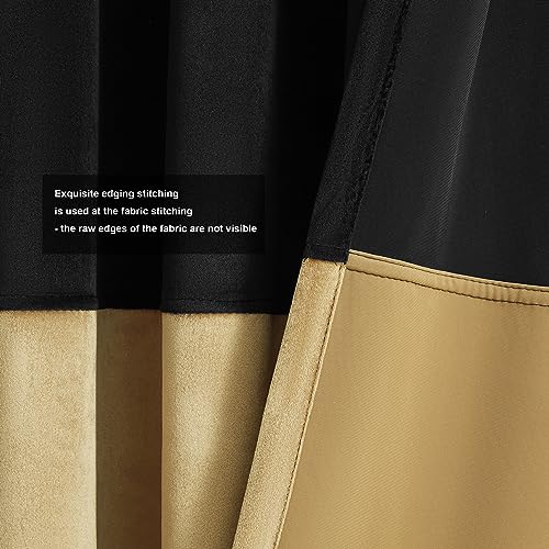 BULBUL Black Gold Color Block Window Curtains Panels 84 inches Long Velvet Farmhouse Drapes for Bedroom Living Room Darkening Treatment with Grommet Set of Black Gold - Image 3
