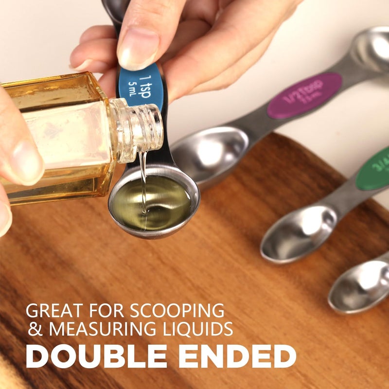 ChefAide Pack of 8 Stainless Steel Magnetic Measuring Spoons Set, Dual Sided, Stackable, Adjustable Teaspoon and Tablespoon Measure Spoon with Leveler, Kitchen Gadgets - Image 5