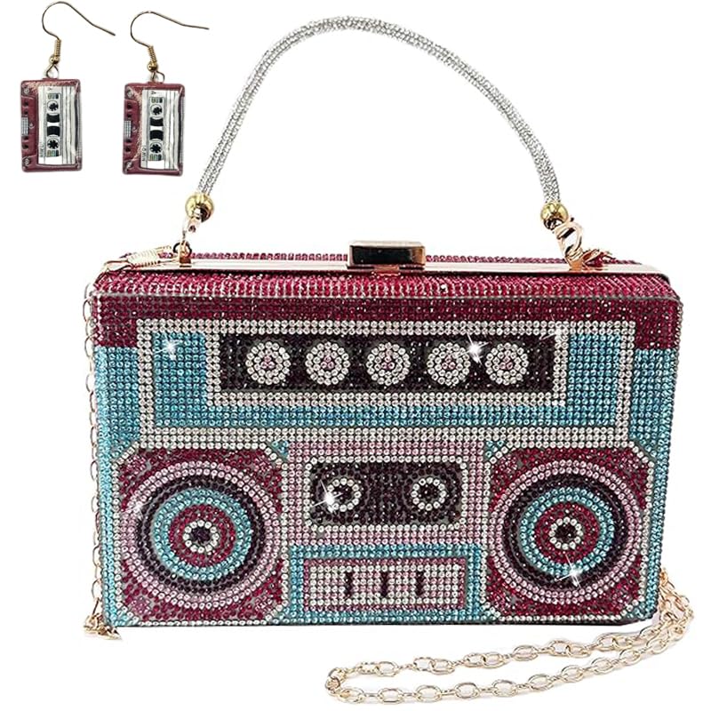 pearl&she Crystal Evening Bag Rhinestone Women crossbody Bags Red Bling Vintage Purses Radio Handbag unique party Clutch. - Image 1