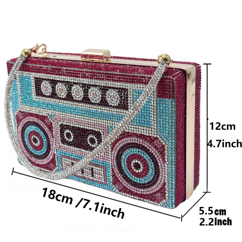 pearl&she Crystal Evening Bag Rhinestone Women crossbody Bags Red Bling Vintage Purses Radio Handbag unique party Clutch. - Image 4